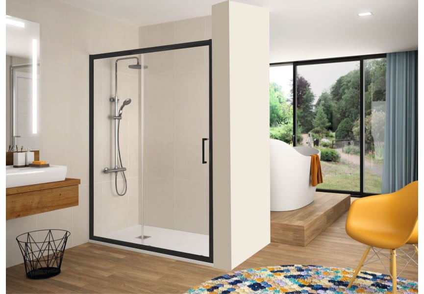 Paroi de douche Kassandra Bella noir mat (BL607 + BL602) Principal 0
