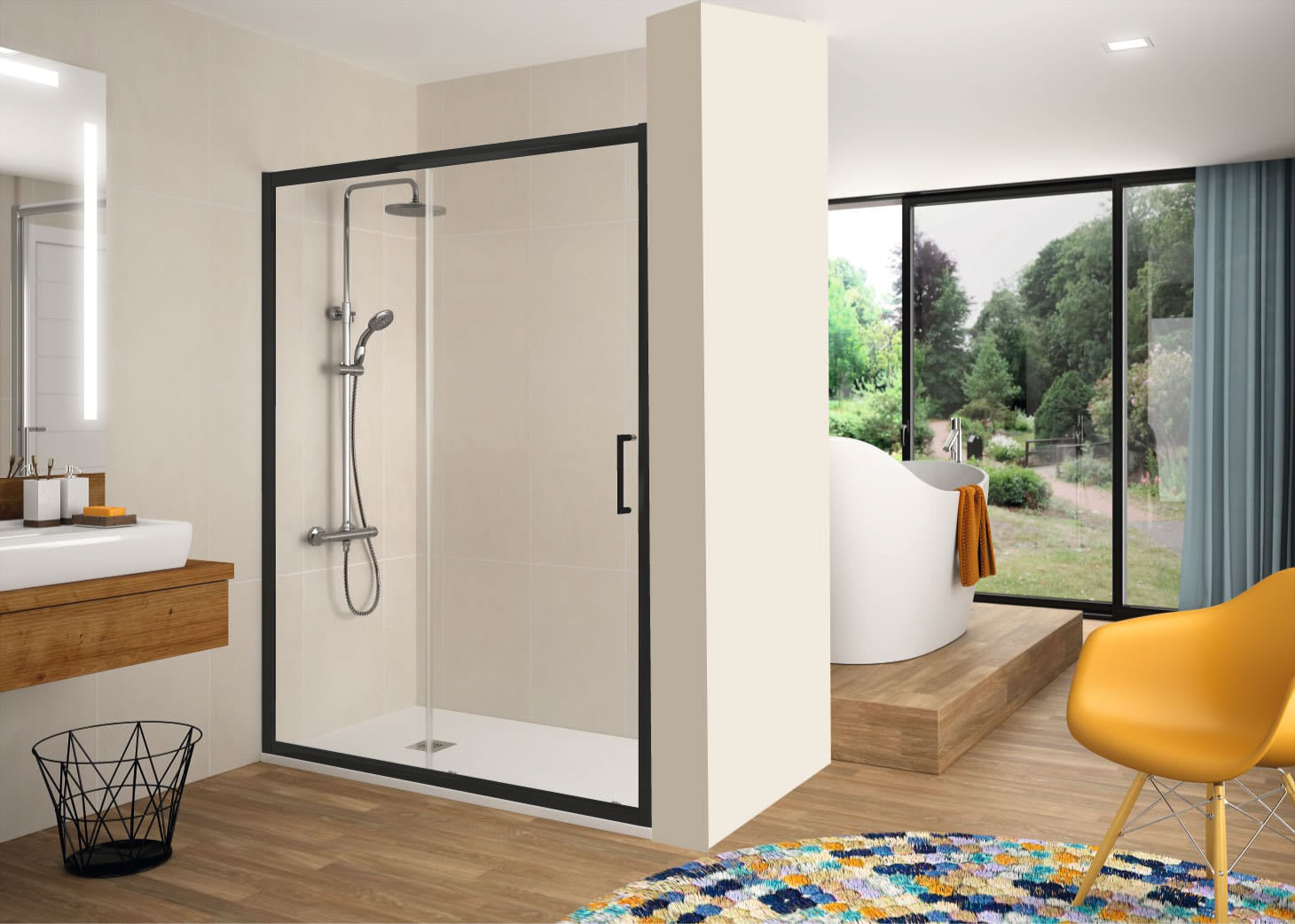 Paroi de douche Kassandra Bella noir mat (BL607 + BL602) Principal 0