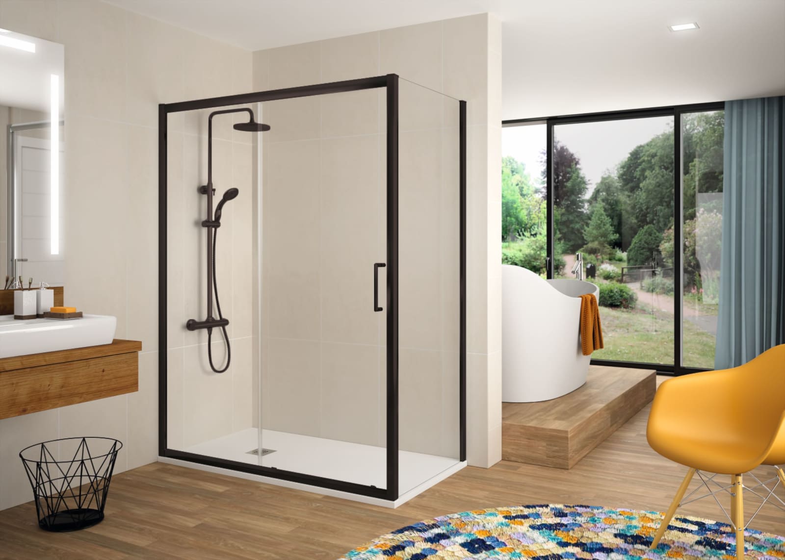 Paroi de douche Kassandra Bella noir mat (BL607+BL602+BL103) Principal 0