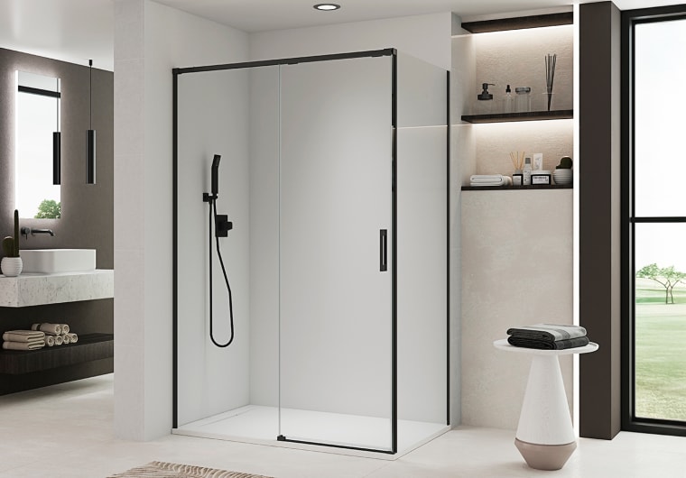 Paroi de douche angulaire coulissante sur mesure Bruntec Aria Principal 1