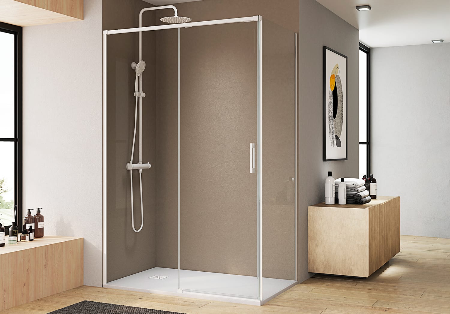 Paroi de douche angulaire coulissante Bruntec Aria Principal 2