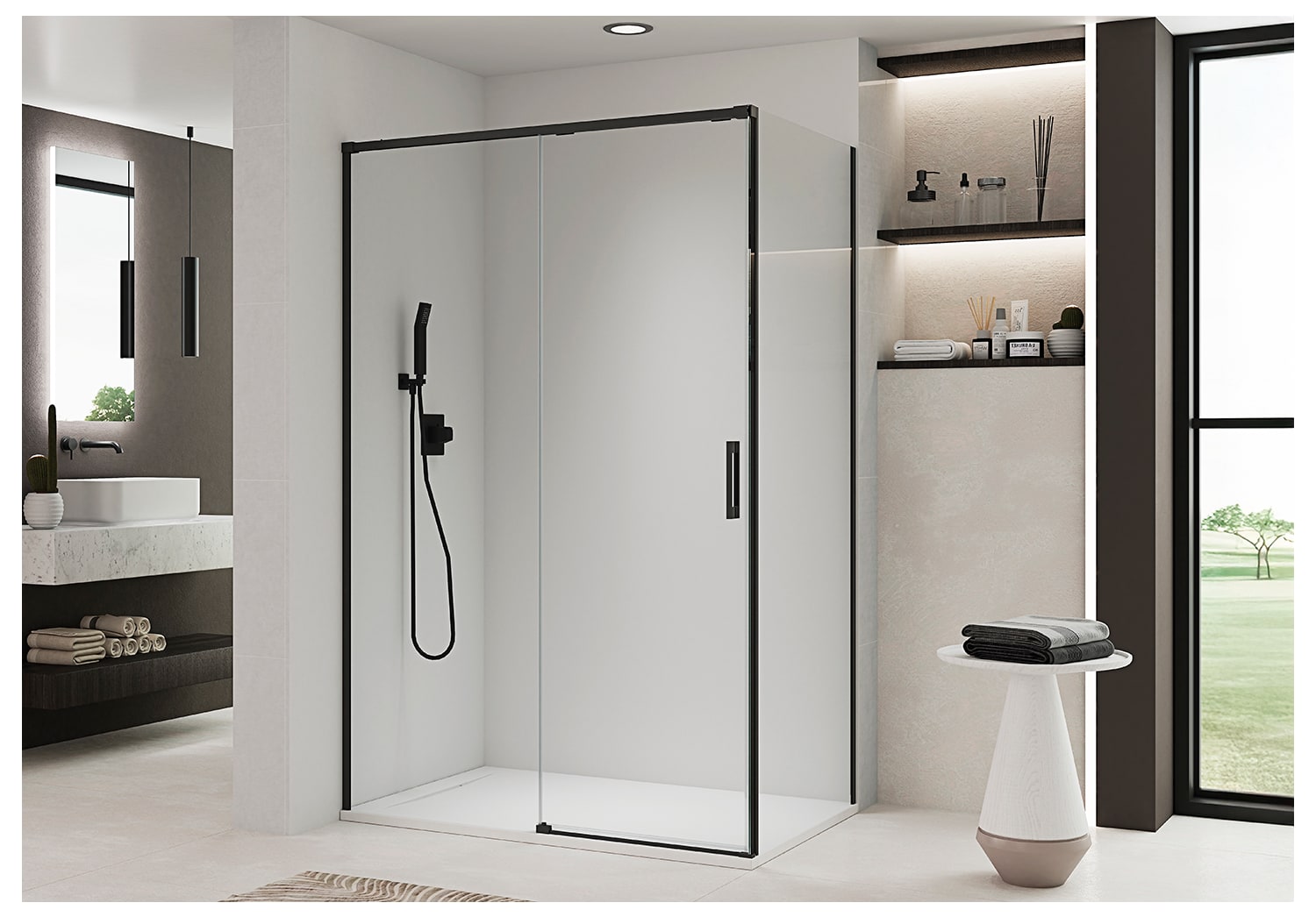 Paroi de douche angulaire coulissante Bruntec Aria Principal 1