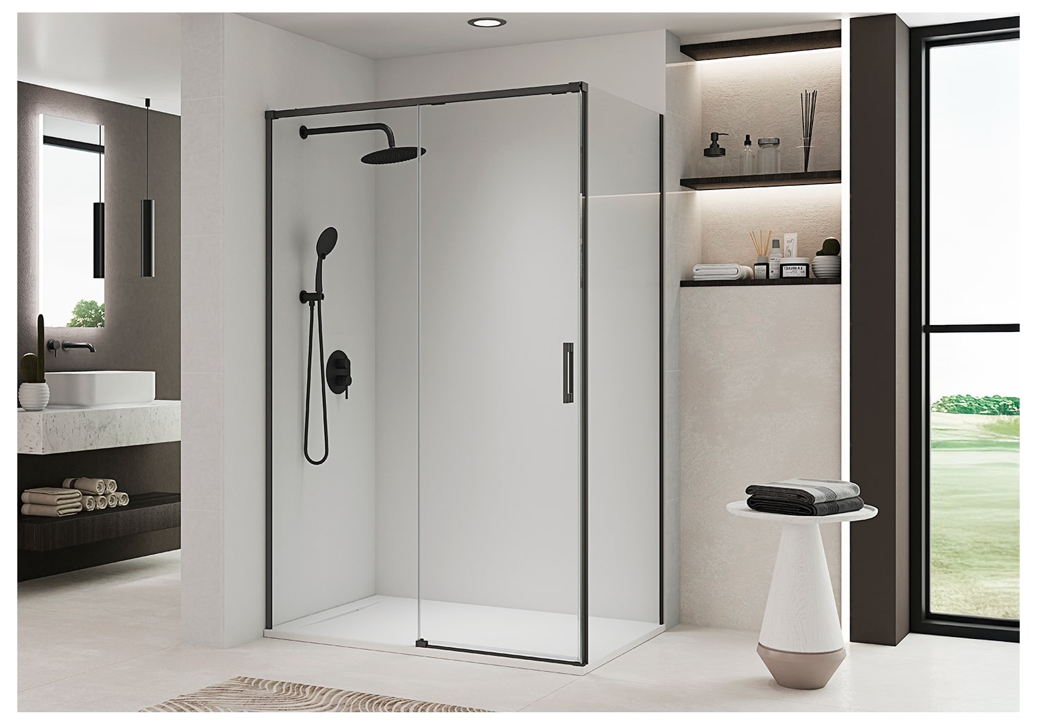 Paroi de douche angulaire coulissante sur mesure Bruntec Aria Principal 5