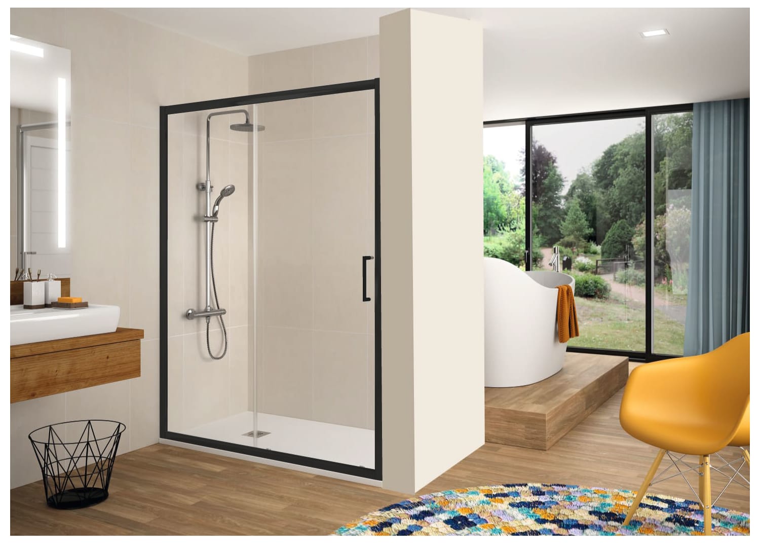 Paroi de douche Kassandra Bella noir mat (BL607 + BL602) Principal 0