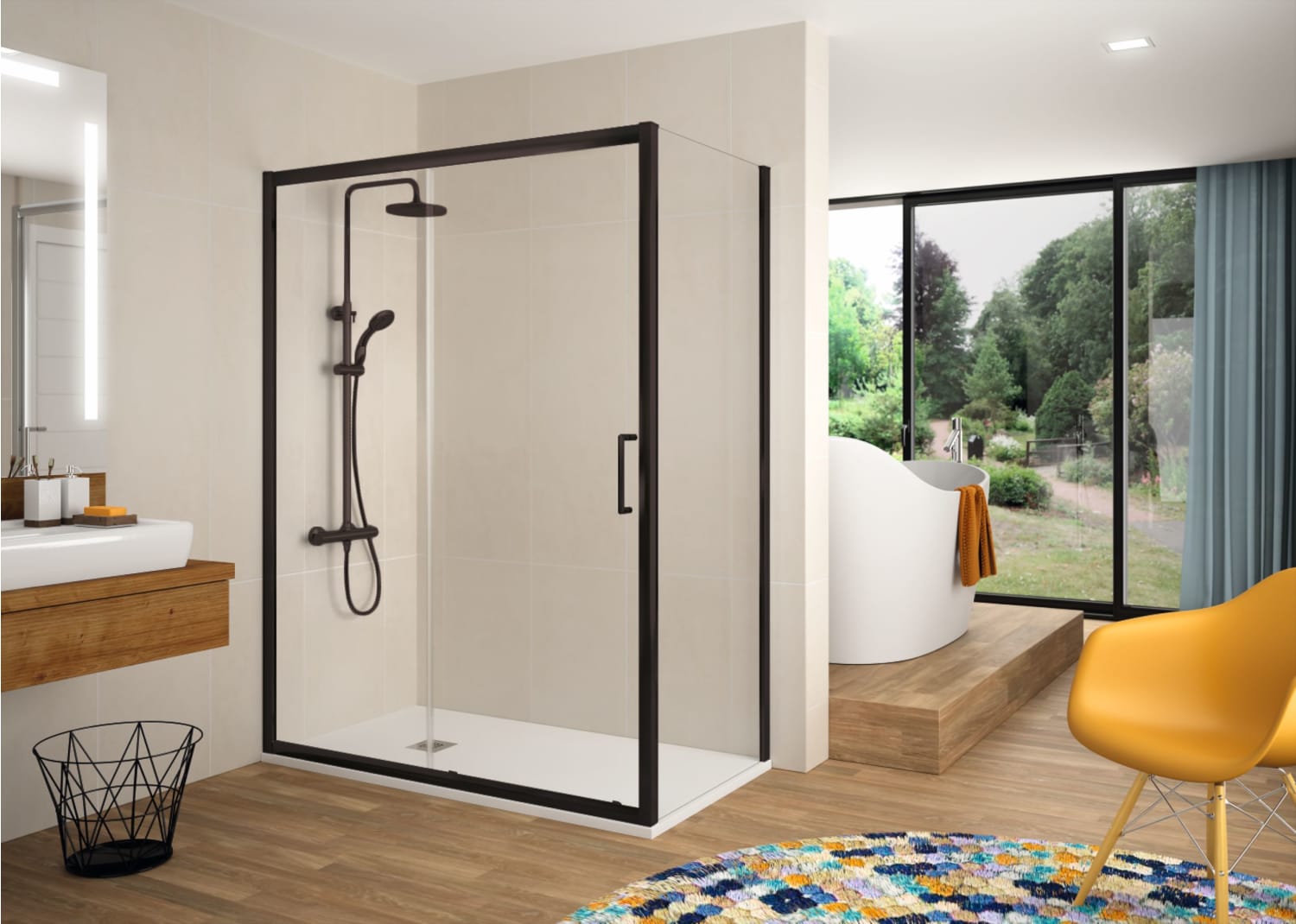 Paroi de douche Kassandra Bella noir mat (BL607+BL602+BL103) Principal 0