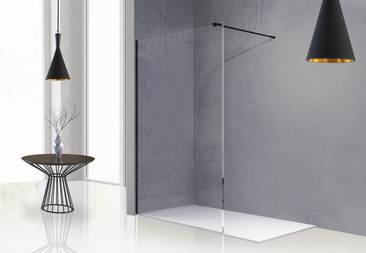 Paroi de douche fixe noire Minimal Principal 1