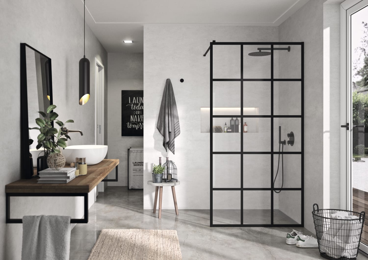 Paroi de douche fixe noire Fresh - FR103 -Kassandra- -Fr103 Ambiente 1