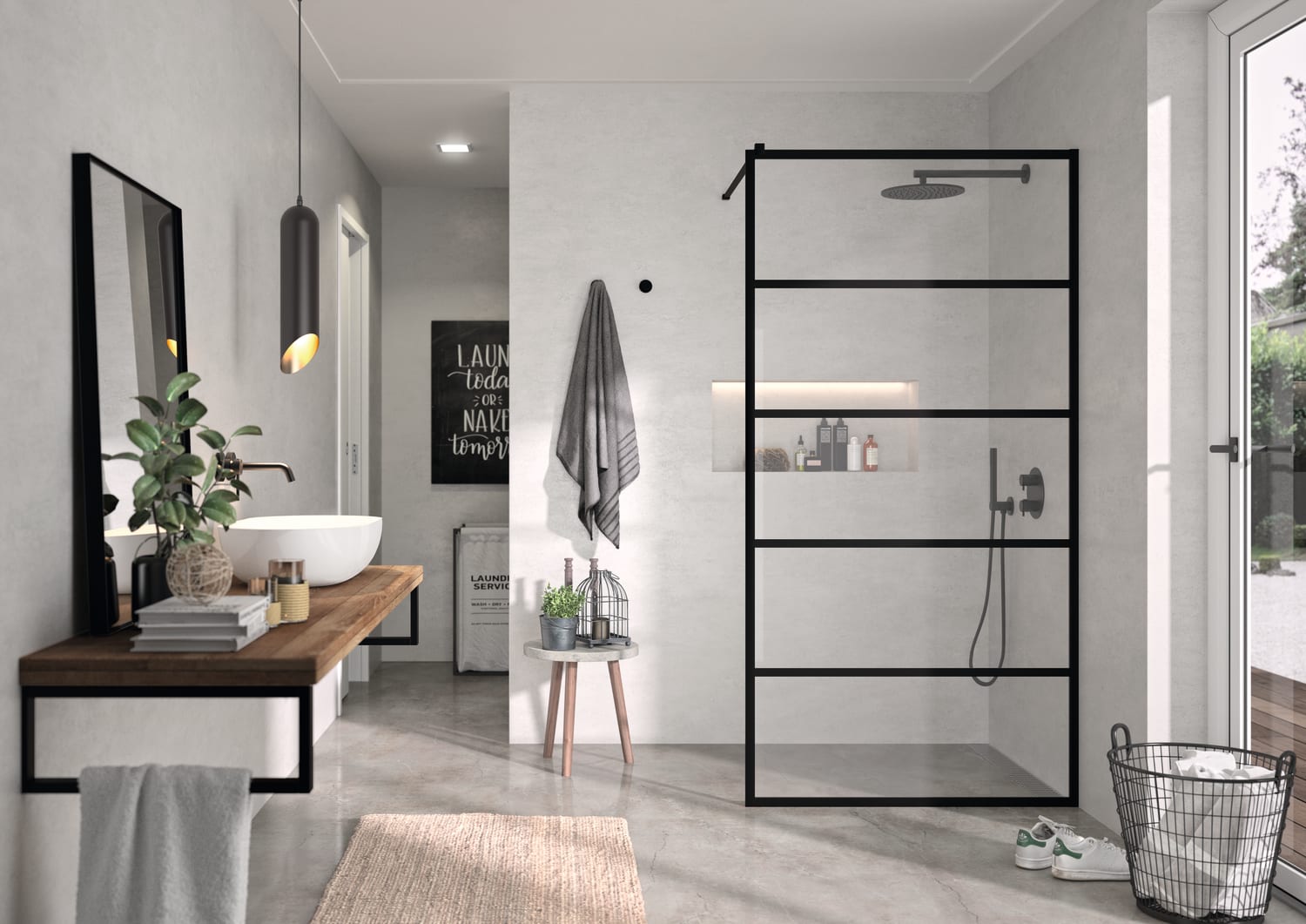 Paroi de douche fixe noire Fresh - FR103 -Kassandra- -Fr103 Ambiente 2