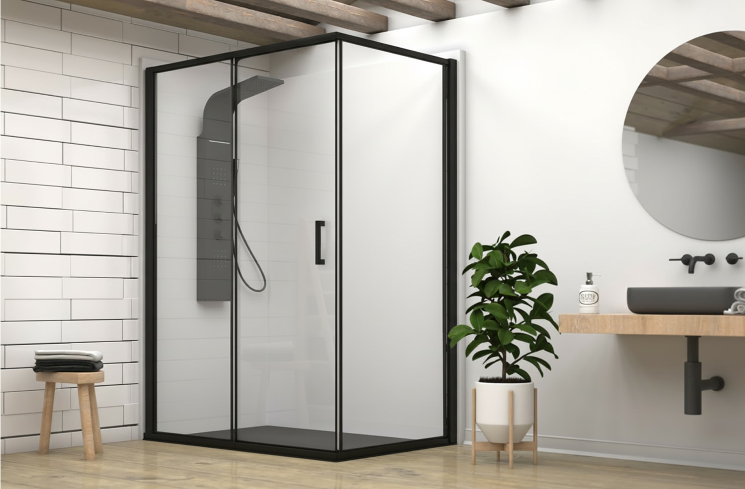 Paroi de douche Emma avec profilés noirs Principal 0