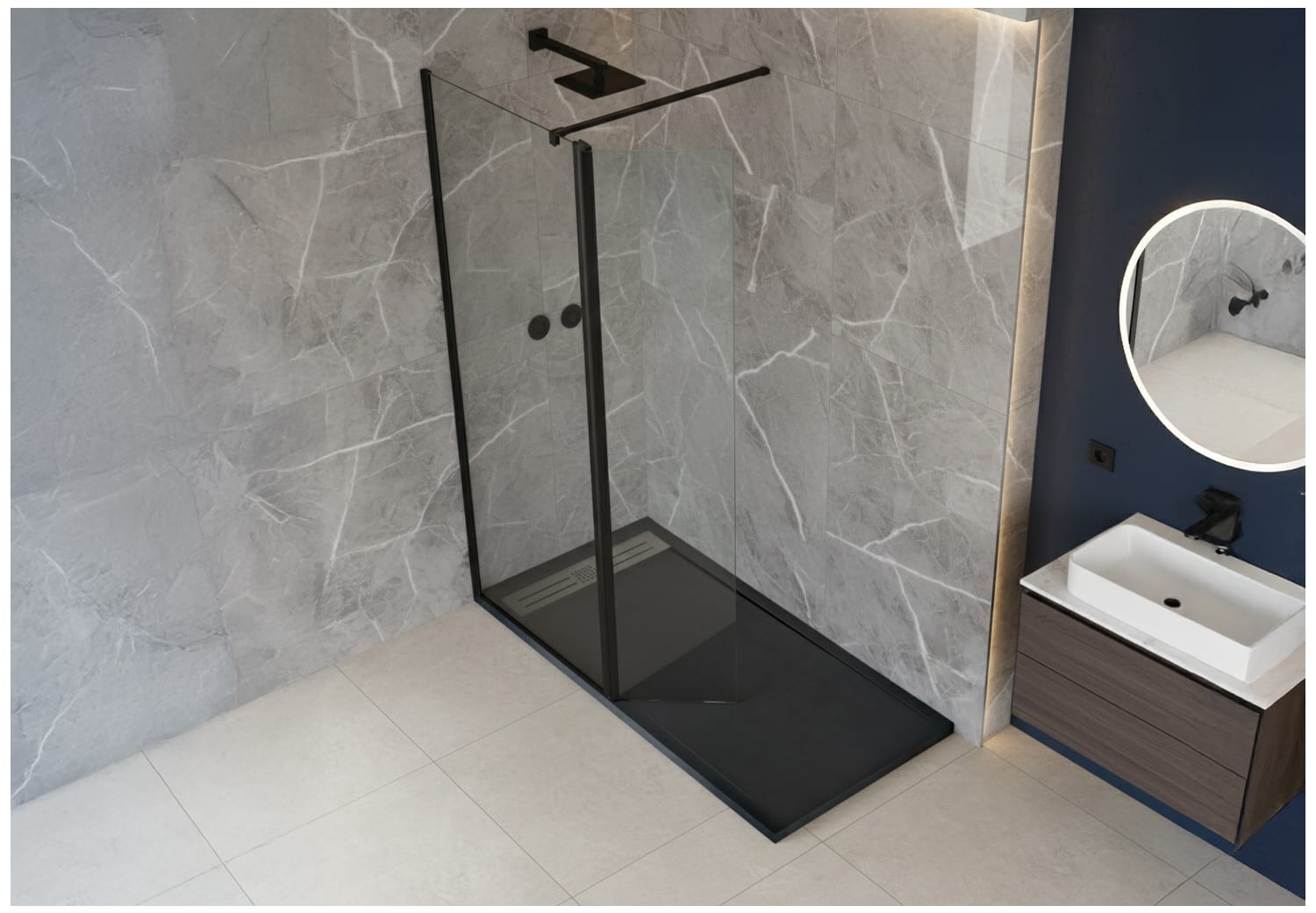 Paroi de douche minimale fixe + pivotante Ambiente 1